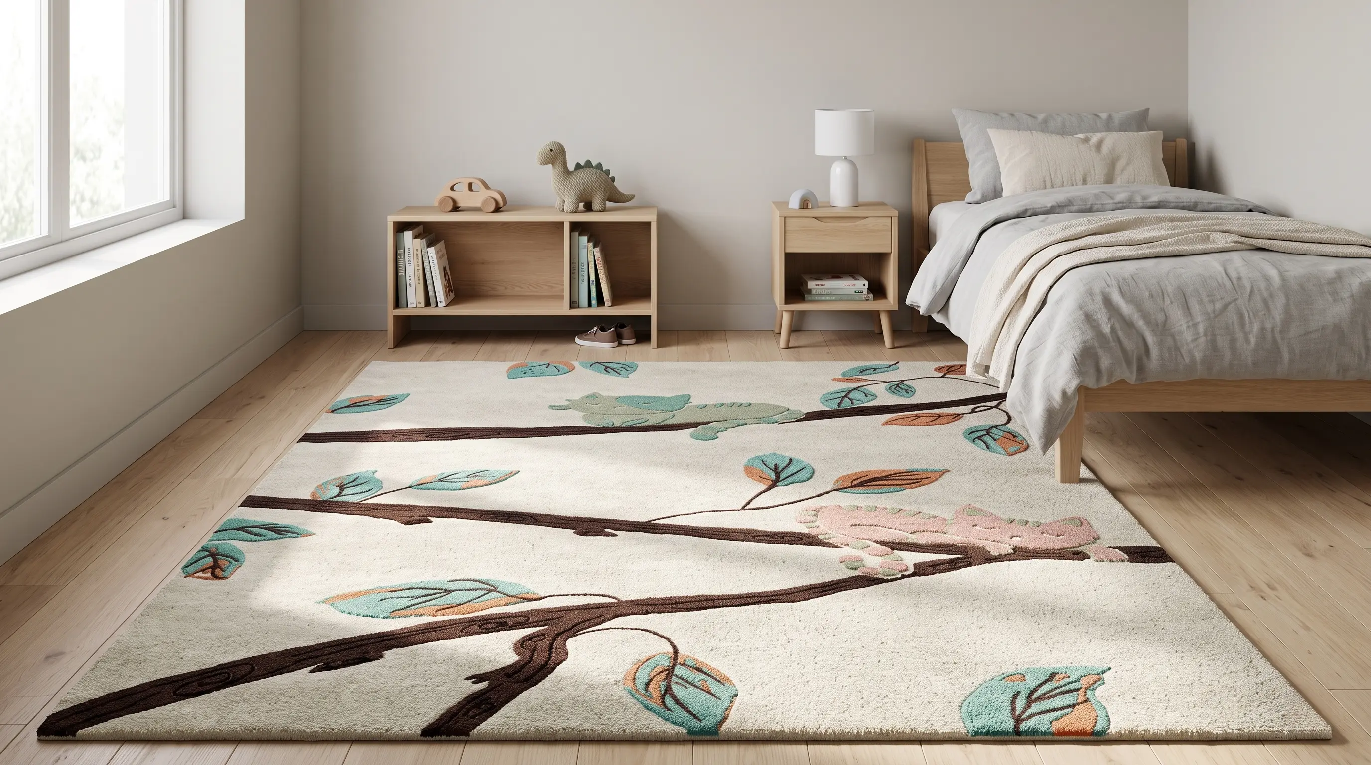 The Mauve FROST rug in a warm, architectural living room